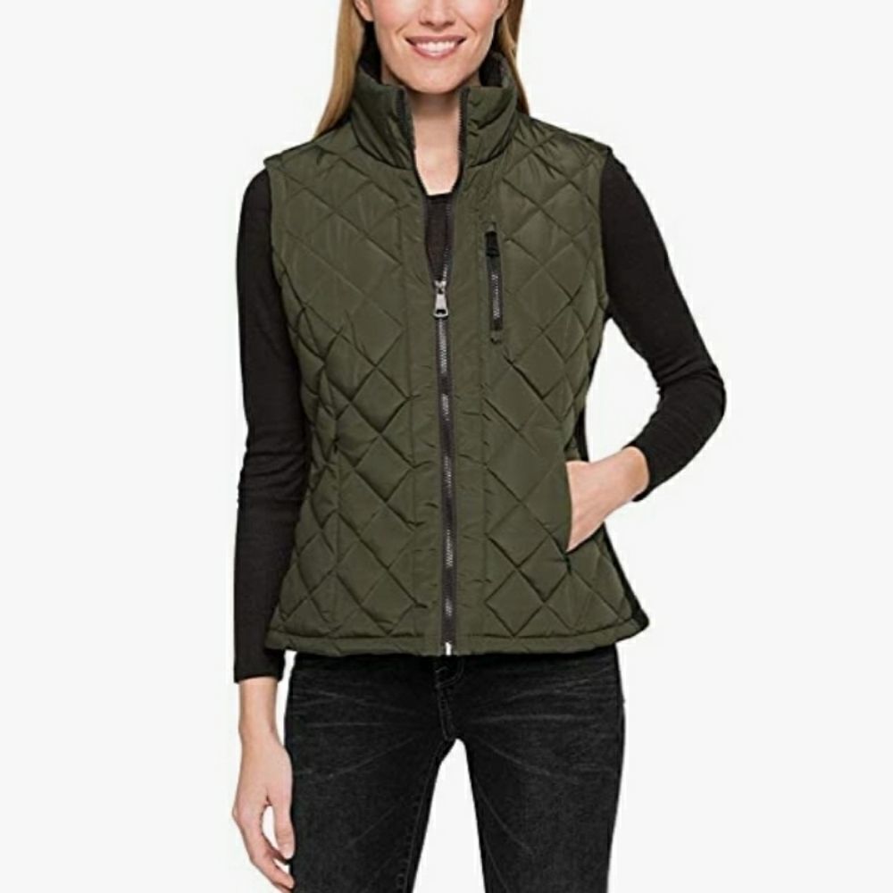 Andrew Marc Quilted Vest with Ribbed Knit Accents C47